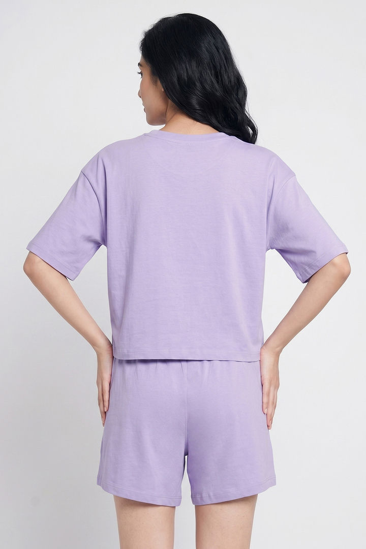 Zivame Mickey & Friends Knit Cotton Loungewear Short Set - Pastel Lilac — image 2